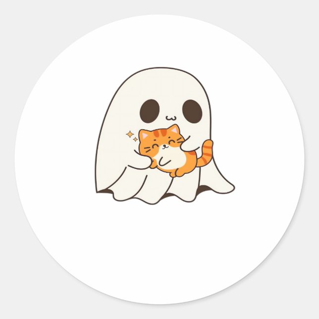 Cute ghost and cat, Gift Halloween Classic T-Shirt Classic Round Sticker (Front)