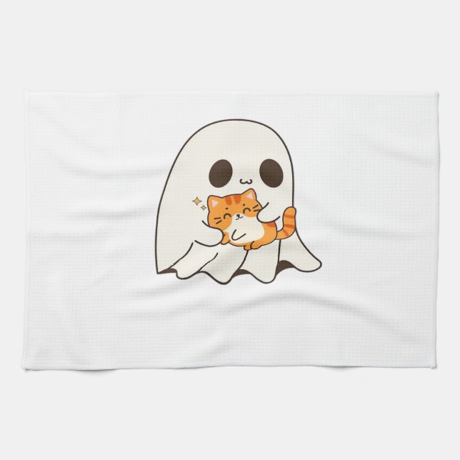 Cute ghost and cat, Gift Halloween Classic T-Shirt Kitchen Towel (Horizontal)