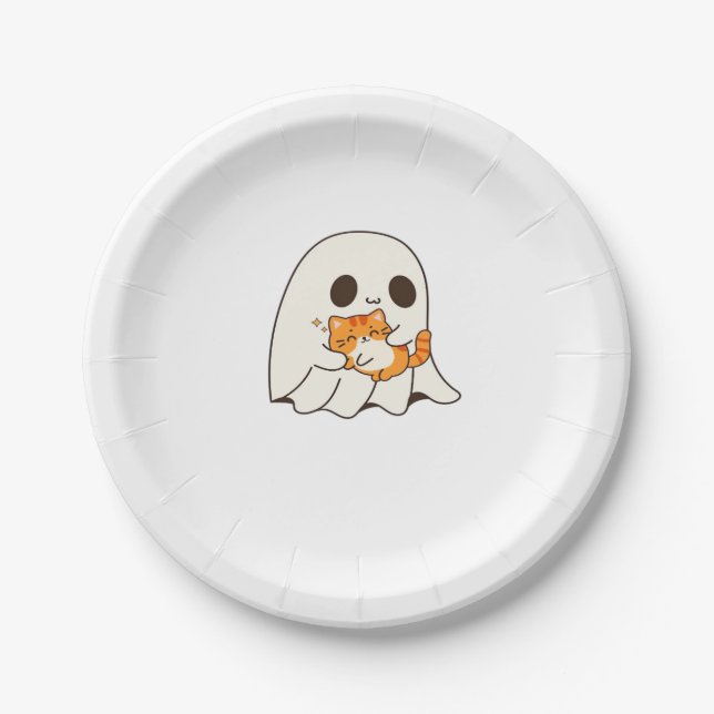 Cute ghost and cat, Gift Halloween Classic T-Shirt Paper Plate (Front)