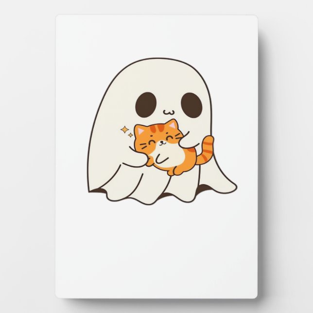 Cute ghost and cat, Gift Halloween Classic T-Shirt Plaque (Front)