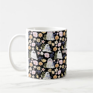 Cute Ghost And Colorful Flowers Seamless Pattern Coffee Mug