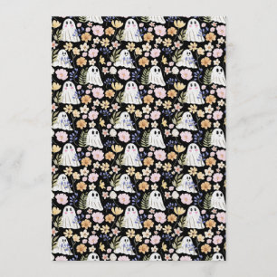 Cute Ghost And Colorful Flowers Seamless Pattern Invitation