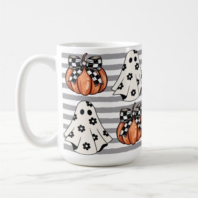 Cute ghost and fall pumpkins coffee mug (Left)