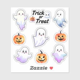 Cute Ghost and Halloween Pumpkin Watercolour