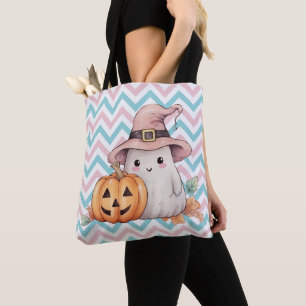 Cute Ghost and Jack-O' Lantern Halloween Tote Bag