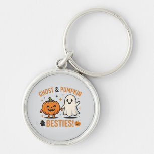 Cute Ghost and Pumpkin Besties - Spooky Friends Keychain