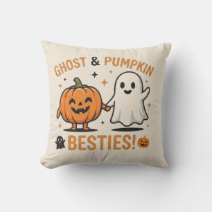 Cute Ghost and Pumpkin Besties - Spooky Friends Throw Pillow