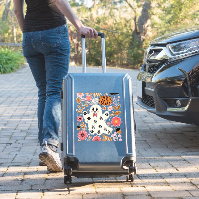 Cute Ghost and Pumpkin Floral Spooky (Suitcase Insitu)
