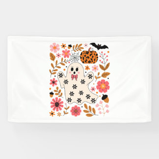 Cute Ghost and Pumpkin Floral Spooky Banner