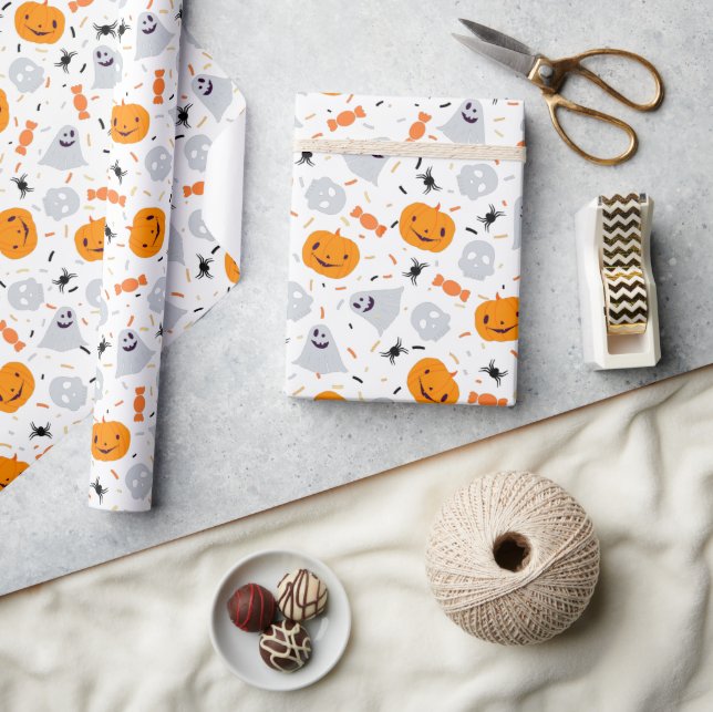 Cute Ghost and Pumpkin Halloween Wrapping Paper (Crafts)