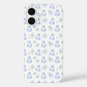 Cute Ghost and Spider Web Halloween Pattern iPhone 16 Case