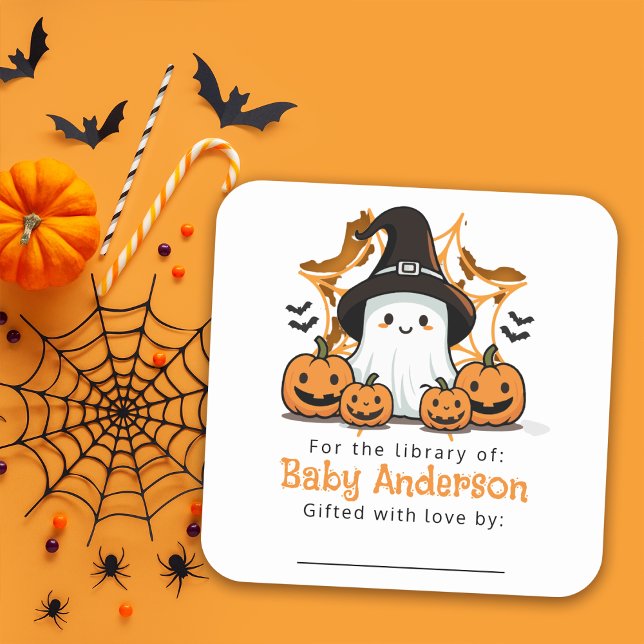 Cute Ghost Baby Shower Bookplate  Square Sticker (Creator Uploaded)