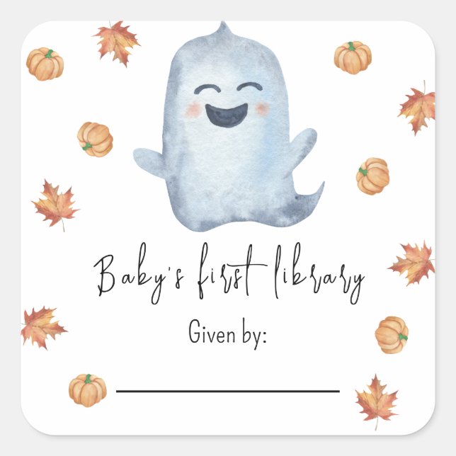 Cute Ghost - Baby's first library Square Sticker (Front)