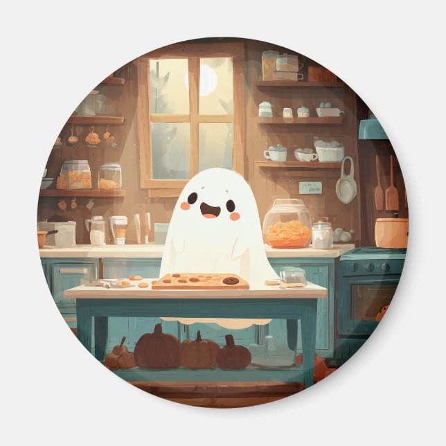 Cute Ghost Baking Cookies – Cozy Spooky Magnet (Front)