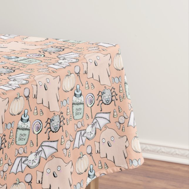 Cute Ghost, Bat & Spider Halloween Baby Shower Tablecloth (In Situ)