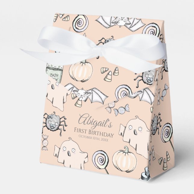Cute Ghost, Bat & Spider Halloween Favor Box (Front Side)