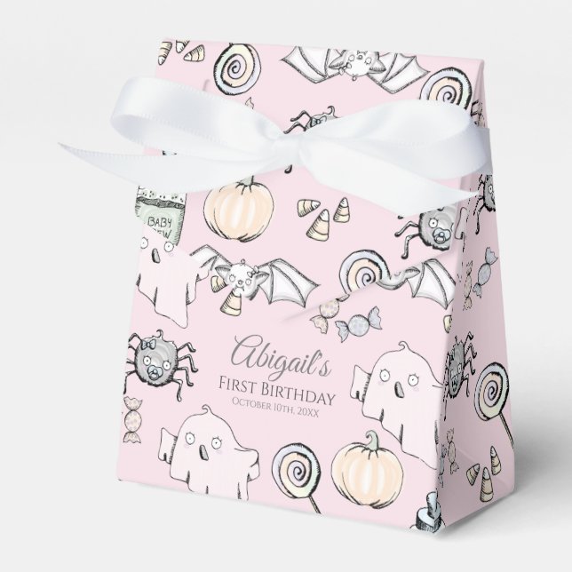 Cute Ghost, Bat & Spider Halloween Favor Box (Front Side)