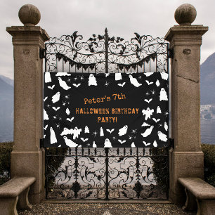 Cute Ghost, Bats & Spiders Halloween Birthday Banner