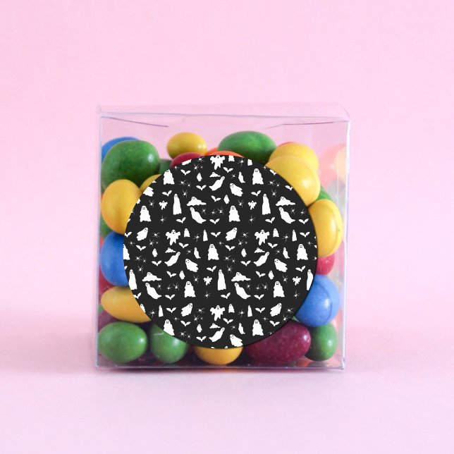 Cute Ghost, Bats & Spiders Halloween Pattern Classic Round Sticker (Cute Ghost, Bats & Spiders Halloween Pattern Classic Round Sticker)