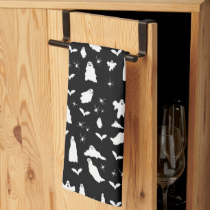Cute Ghost, Bats & Spiders Halloween Pattern Kitchen Towel
