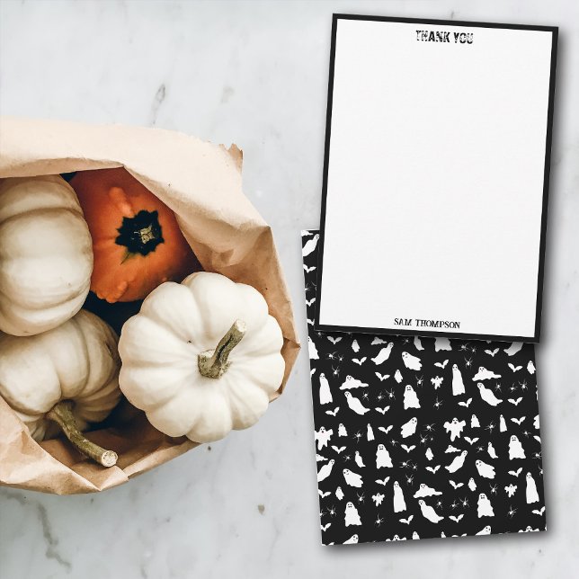 Cute Ghost, Bats & Spiders Halloween Pattern Thank You Card (Cute Ghost, Bats & Spiders Halloween Pattern Thank You Card)