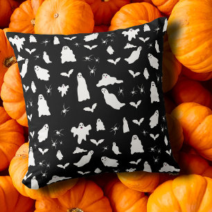 Cute Ghost, Bats & Spiders Halloween Pattern Throw Pillow