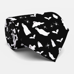 Cute Ghost, Bats & Spiders Halloween Pattern Tie