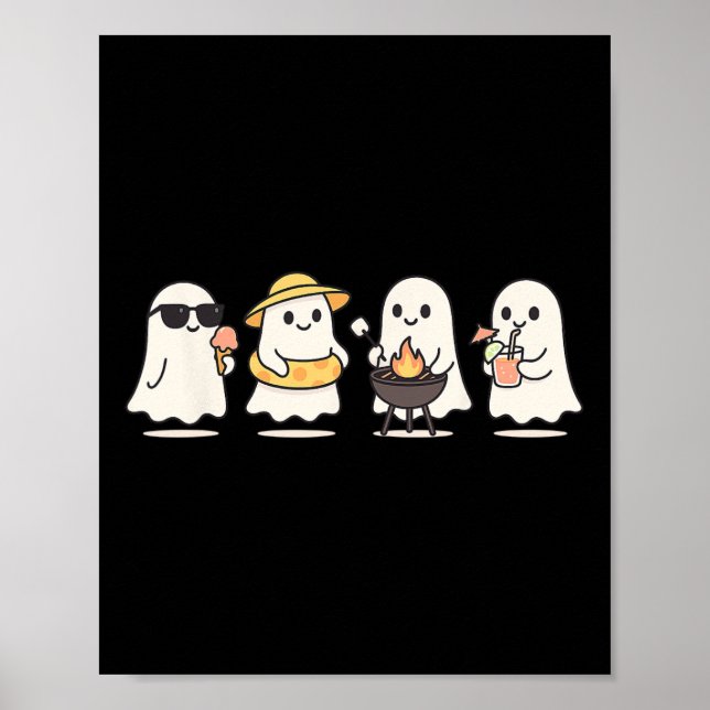 Cute Ghost Beach Vacation Summer Halloween Bbq Ice Poster (Front)