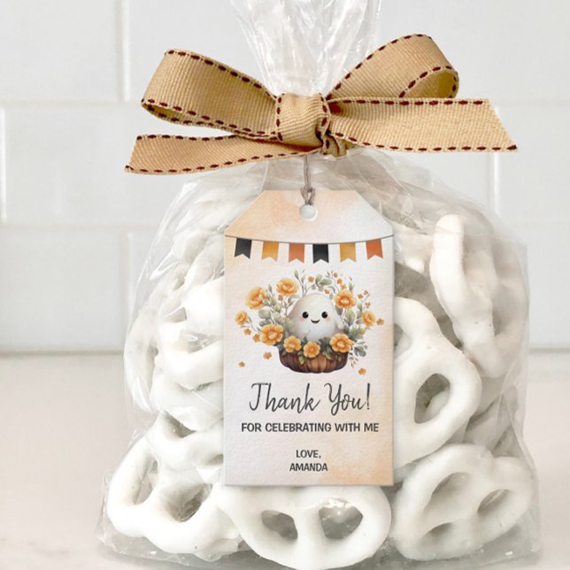 Cute Ghost Birthday Favour Gift Tags (Add a touch of cuteness to your Halloween birthday celebration with this adorable ghost design.)