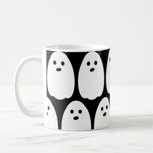 Cute Ghost Black and White Coffee Mug (Left)