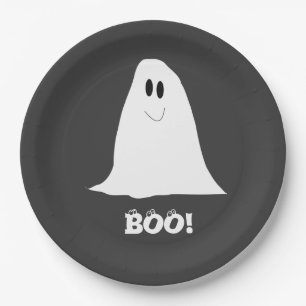 Cute Ghost Black and White Halloween Paper Plate