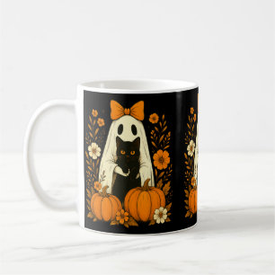 Cute Ghost Black Cat Halloween Pumpkin Groovy Coffee Mug