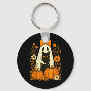 Cute Ghost Black Cat Halloween Pumpkin Groovy Keychain