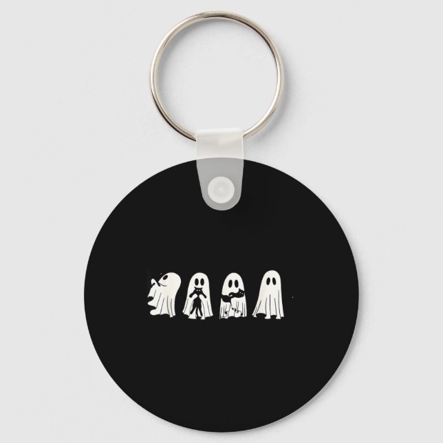 Cute Ghost Black Cat Halloween Spooky Boo Kitty Keychain (Front)