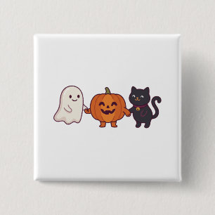 Cute Ghost Black Cat & Jack O Lantern Halloween 2 Inch Square Button
