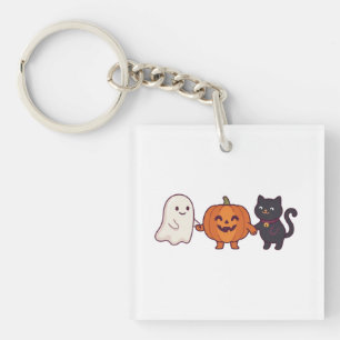 Cute Ghost Black Cat & Jack O Lantern Halloween Keychain