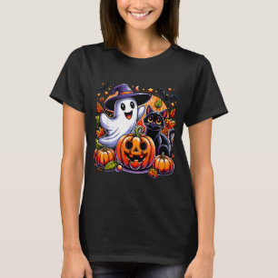 Cute Ghost Black Cat Jackolantern Halloween Spook T-Shirt