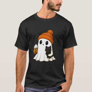 Cute Ghost Black Cat Pumpkin Spice Funny Halloween T-Shirt