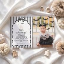 Cute Ghost Black Stripe Spooky Birthday Photo