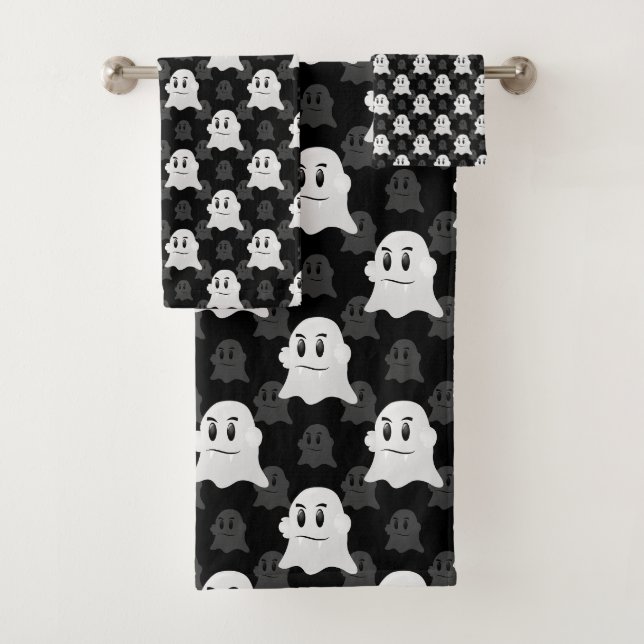 Cute Ghost Blob Black White Print Design Pattern Bath Towel Set (Insitu)