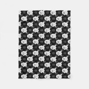 Cute Ghost Blob Black White Print Design Pattern Fleece Blanket