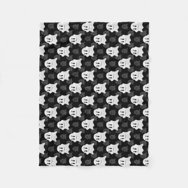 Cute Ghost Blob Black White Print Design Pattern Fleece Blanket (Front)