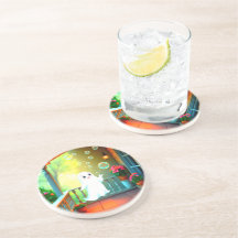 Cute ghost blowing bubbles coasters