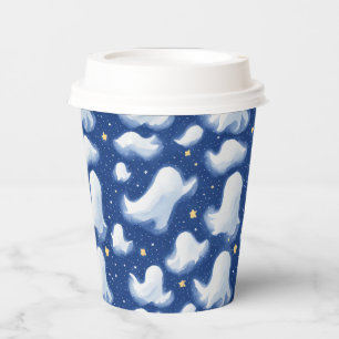 Cute Ghost Blue White Halloween Night Watercolor Paper Cups