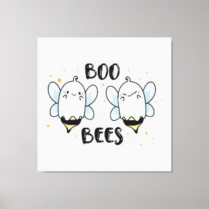 Cute Ghost Boo Bees - Funny Halloween on white  Canvas Print
