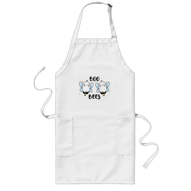 Cute Ghost Boo Bees - Funny Halloween on white Long Apron (Front)