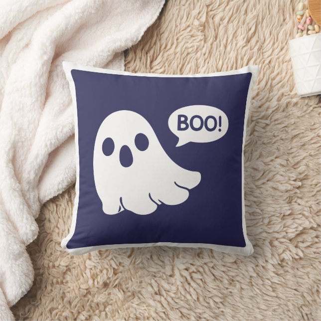 Cute Ghost Boo Speech Bubble Throw Pillow | Spooky (Blanket)