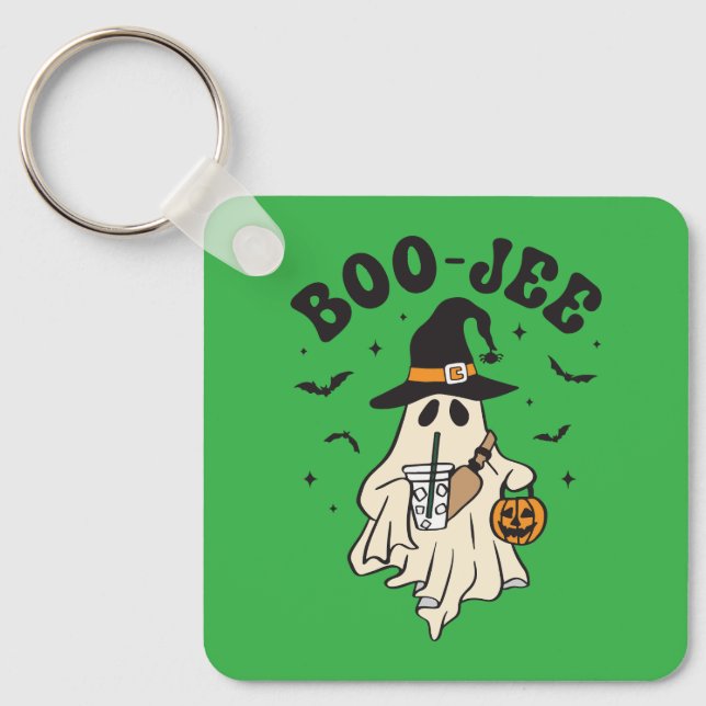 Cute ghost boo with ice coffee keychain (Front)