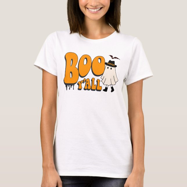 Cute Ghost Boo Y'all Funny Halloween T-Shirt (Front)