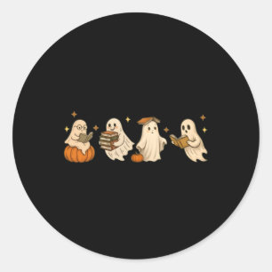 Cute Ghost Book Club Reading Halloween Spooky Classic Round Sticker